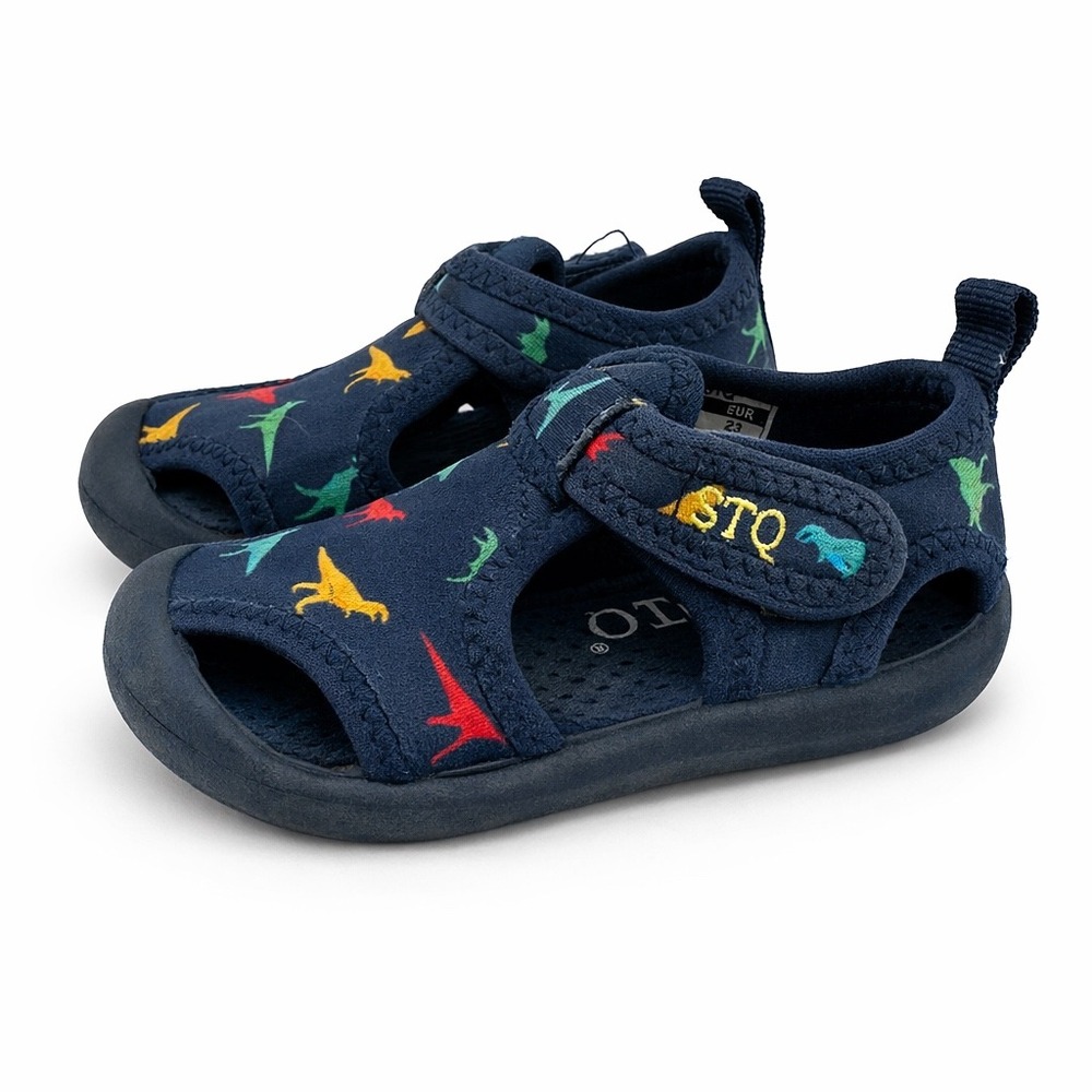 STQ Kids Dinosaur Water Shoes Toddler Sz 5 Navy Blue Quick-Dry Swim Sandals EUC